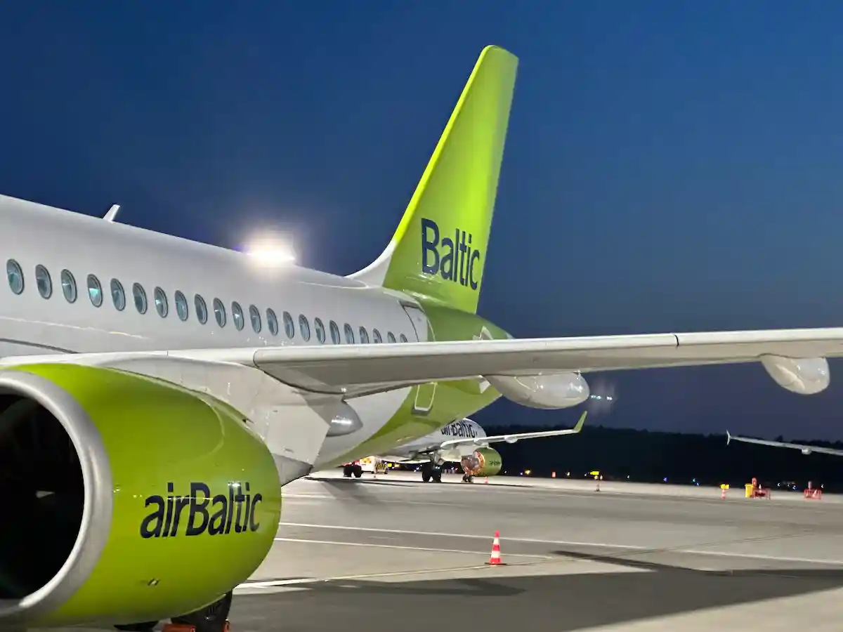 airBaltic Airbus A220 aircraft close up of wing and tail